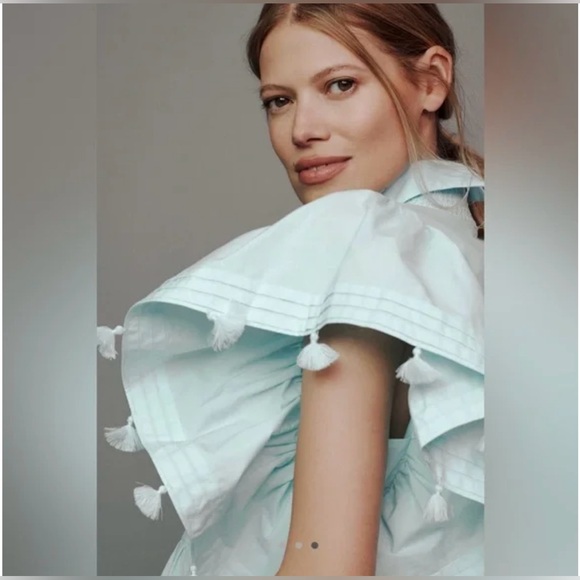 Hope for Flowers by Tracy Reese Pom Pom cotton pleated blouse sz small s - Picture 2 of 9